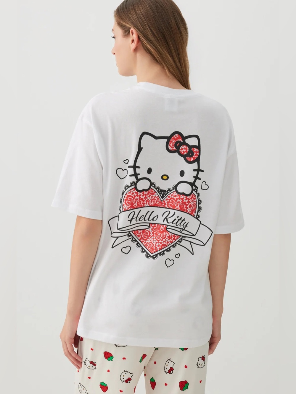 Hello Kitty White Tee with Red Heart and Bow Graphic